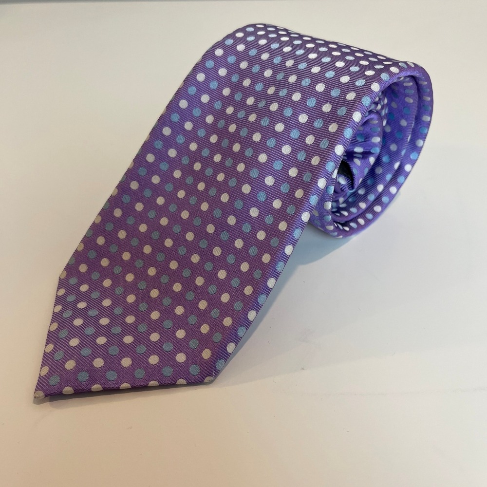 Canali 1934 Mens Silk Tie Purple Blue White Polka Dot Made in Italy Business